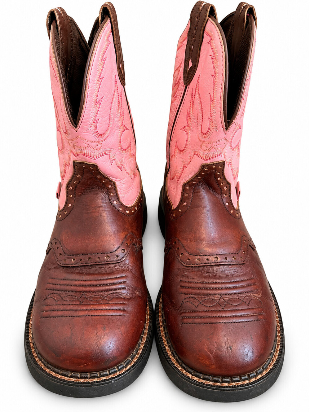 Justin Gypsy Women’s Western Cowboy Boots – Brown & Pink Leather – Size 8